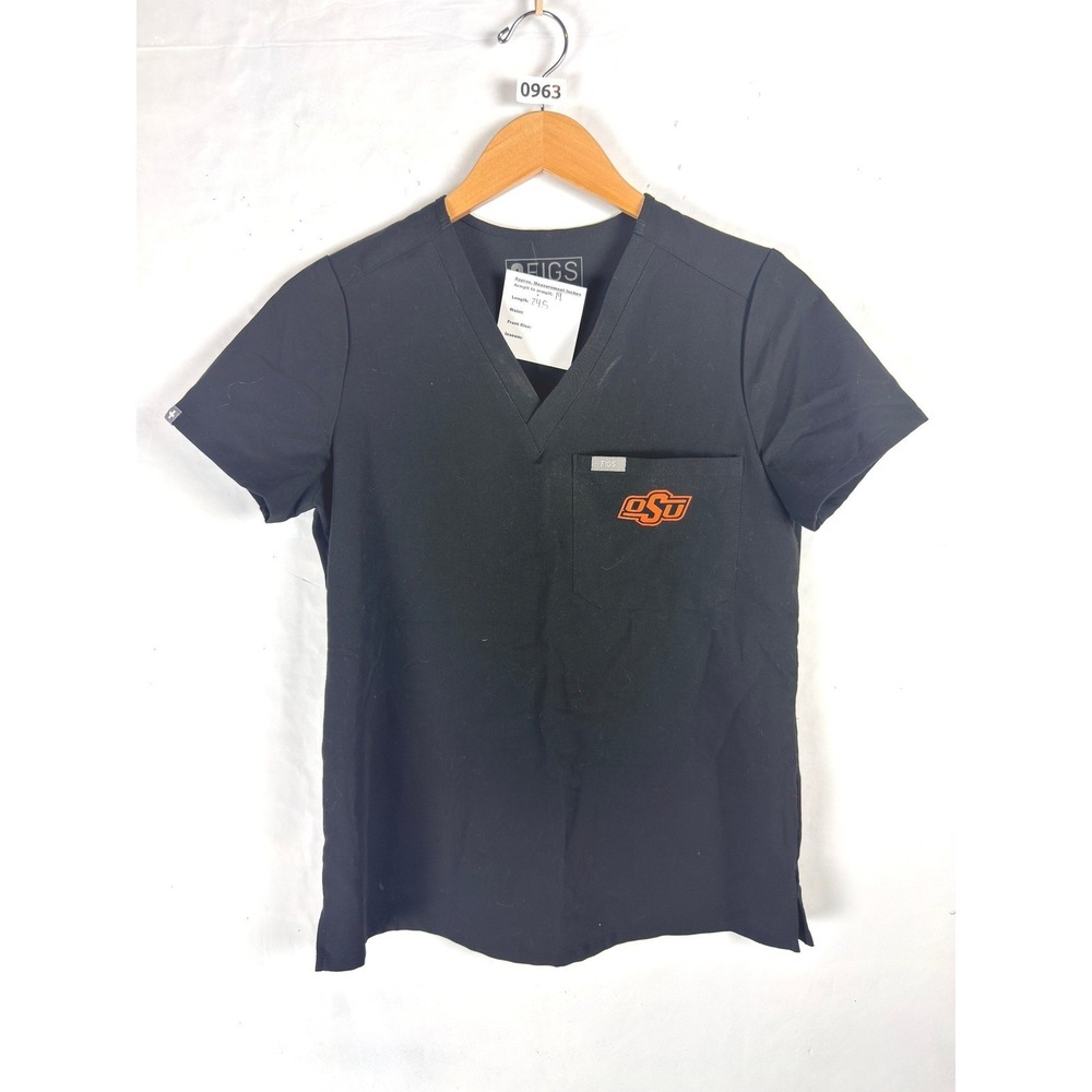 2/$30 FIGS Black OSU Oklahoma State University Logo V-Neck T-Shirt Scrub Top XS